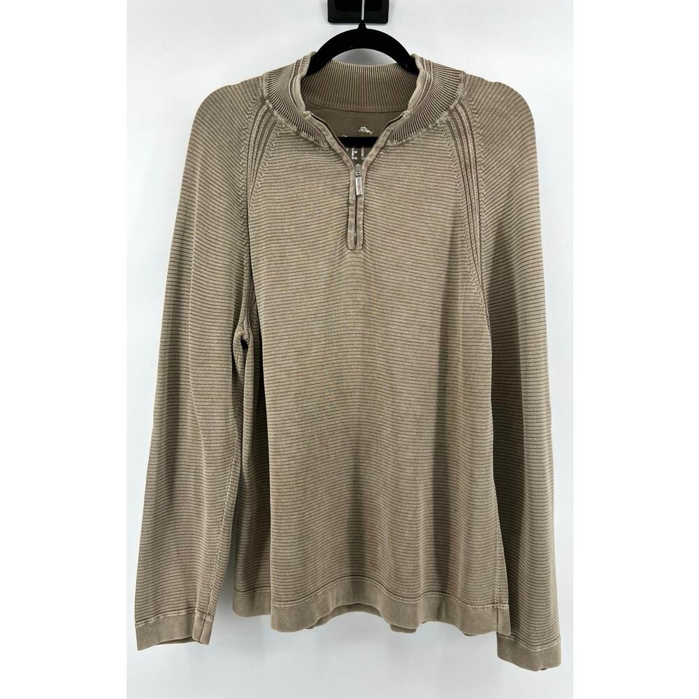 Tommy Bahama Men's 1/4 Zip Size M Tan Ribbed Cotton Minimalist Coastal